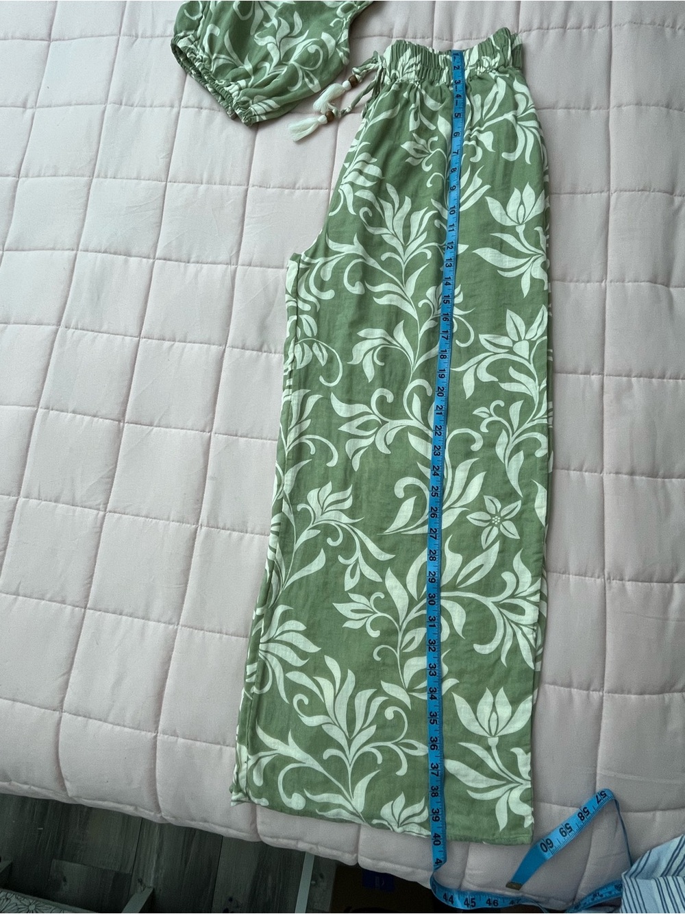 100%Cotton Sleeveless top and Olive Floral Wide-Leg pants - Picture 6 of 8